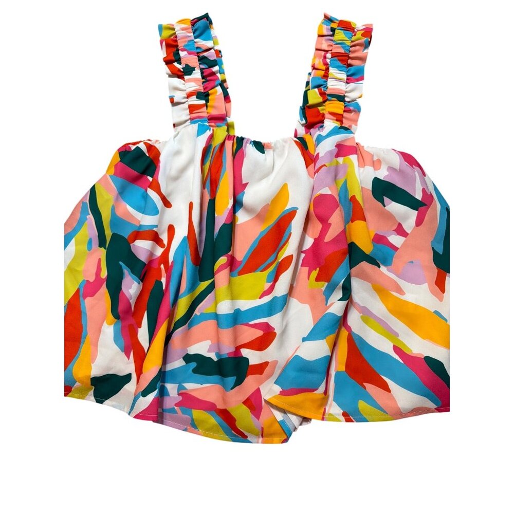 Crosby Mollie Burch Two Piece Shorts Set Ruffle Strap Elastic Waist Bright Sz L - Picture 4 of 5